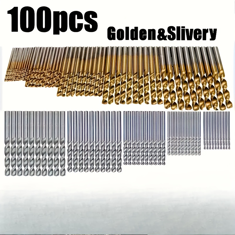 Juego de 100 Brocas Recubiertas de Titanio HSS | Diseño Duradero para Metal, Accesorios Esenciales de Herramienta Eléctrica para Madera, Plástico y Más, Sin Necesidad de Conexión Eléctrica, Herramienta de Carpintería