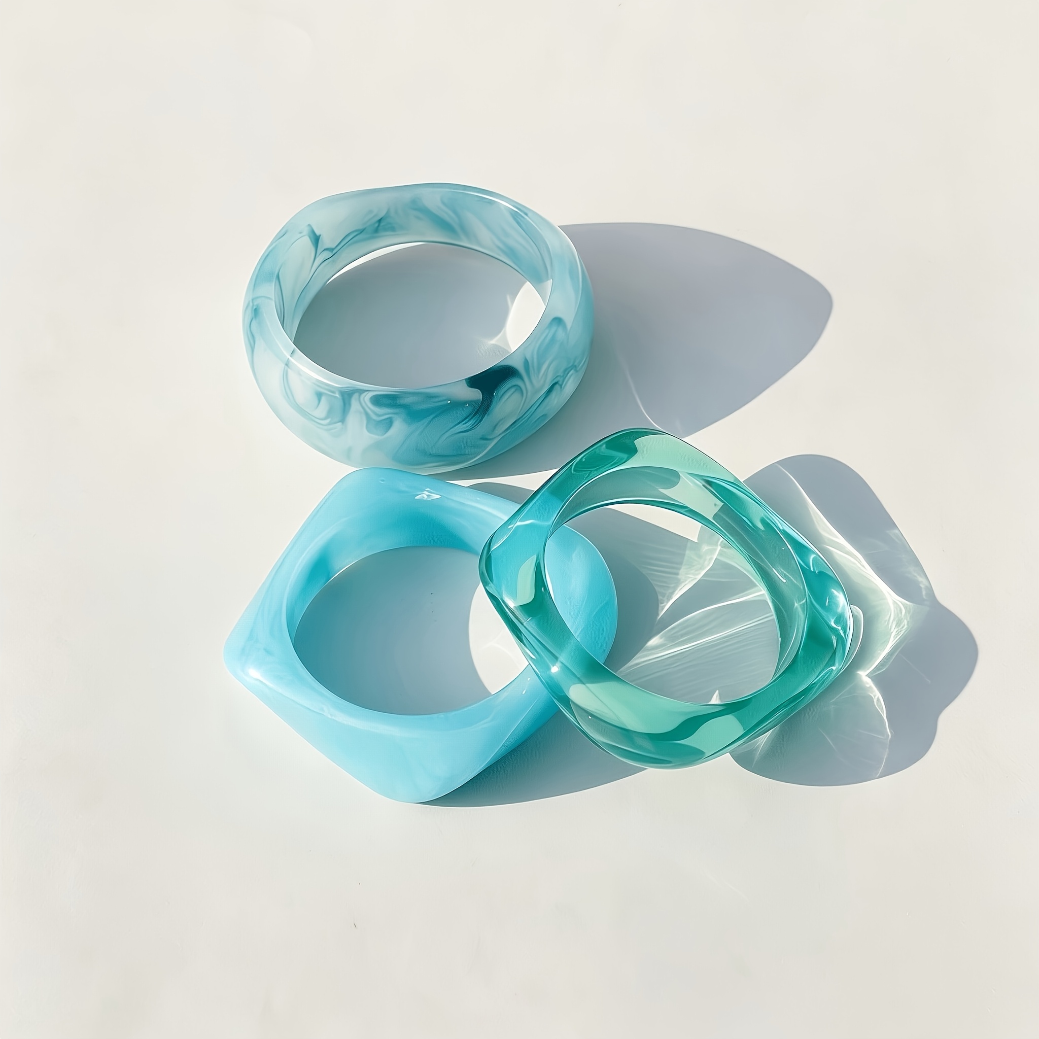 3pc Marbled Resin Chunky Wide Bangle Bracelet Set