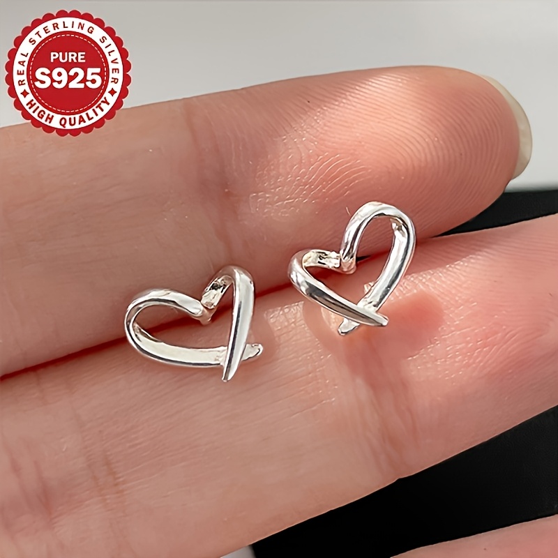 Women's S925 Silver Hollow-Out Heart Stud Earrings