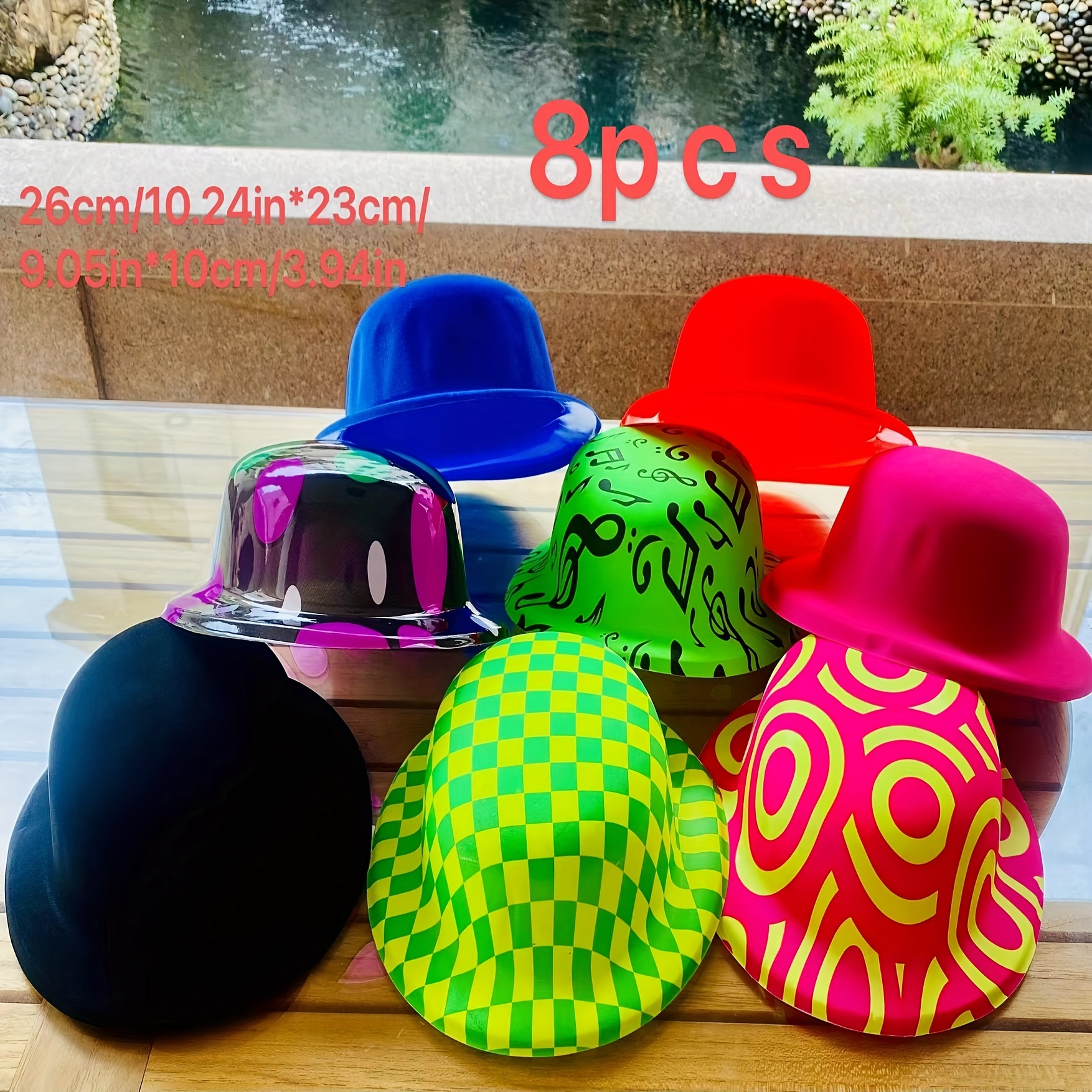 8pcs Bowler Hat 4 PCS Nylon 4 Pcs Printed Pattern Styles Bowler Hat Suitable For All Of Parties Christmas Halloween