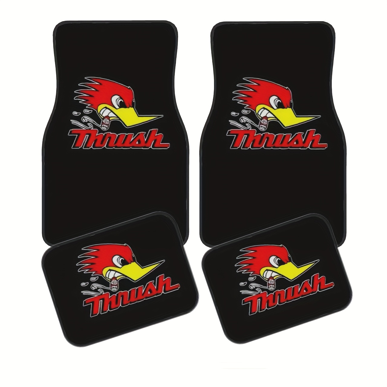 TEMU 4pcs Set - Cartoon Red Bird Clay Pattern Printed Car Floor Mats - Universal Floor Mats, Polyester Material - Suitable For All Weather, Suitable