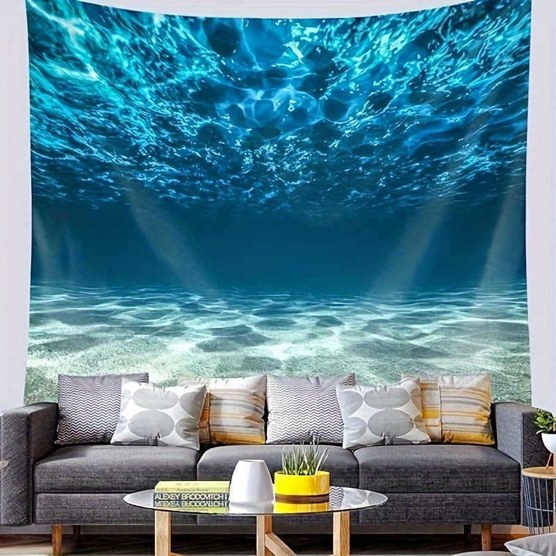 

1pc Ocean Wall Hanging Tapestry, Bright Gravel Bottom And Wave Surface Tropical Seascape Abyss Underwater Picture Wall Hanging Tapestry Suitable For Bedroom Living Room Dormitory
