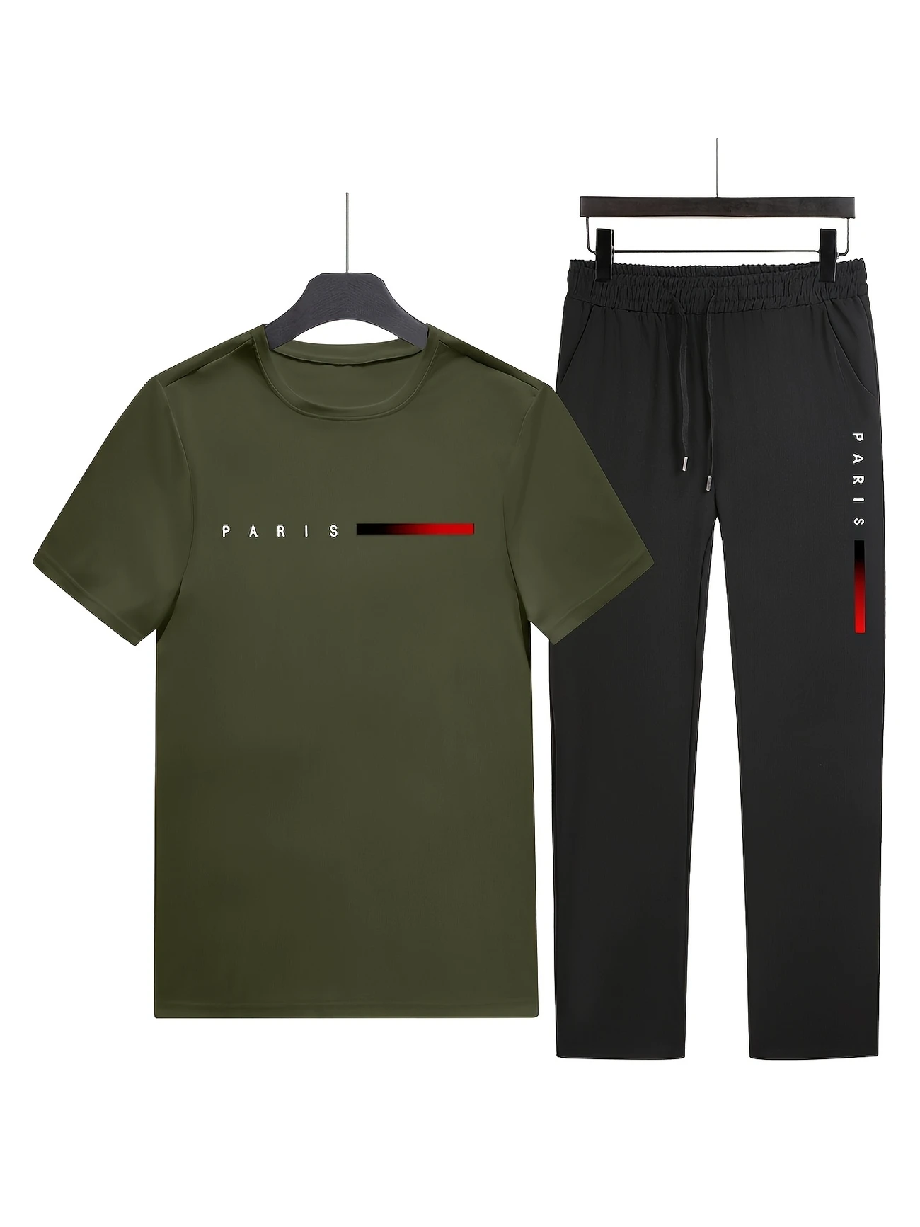 mens casual sports two piece set short sleeve top straight leg pants with paris print fashionable and trendy ideal for summer parties casual and everyday wear short sleeve top print trousers details 12