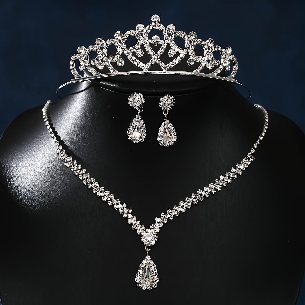TEMU A Set Of Exquisite Fashion Lady Necklace Earrings Crown Set Wedding Party Party Dinner Party Bridal Hair Accessories Dress Up