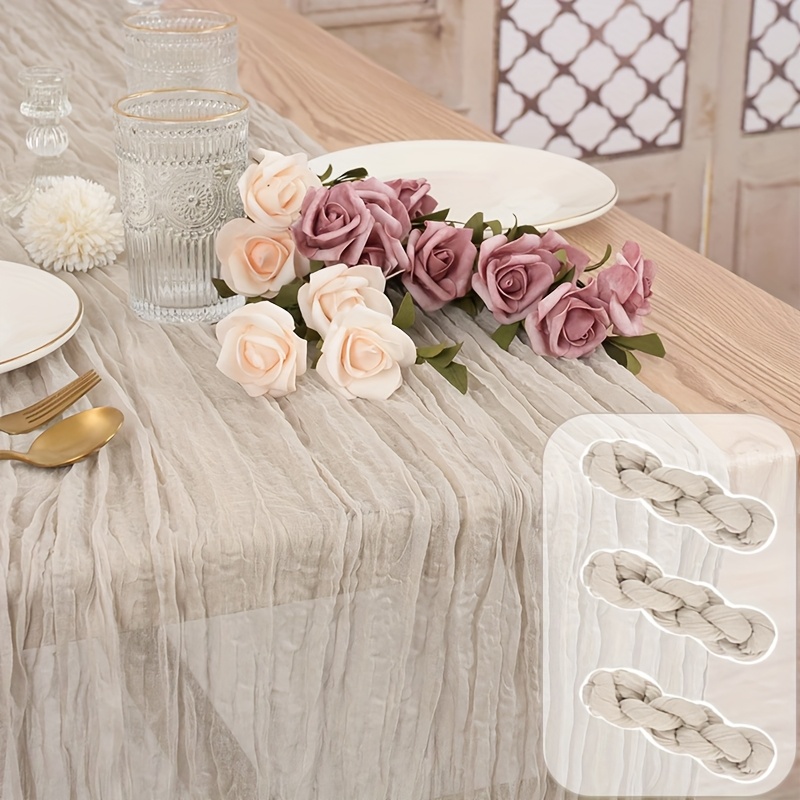 Image of 3pcs Set, Cheesecloth Table Runner, Bohemian Rustic Gauze Cheesecloth 10 Inches (. 300 Cm) Cheesecloth Table Runner, Suitable For Wedding Bride Baby Shower Party Home Decor