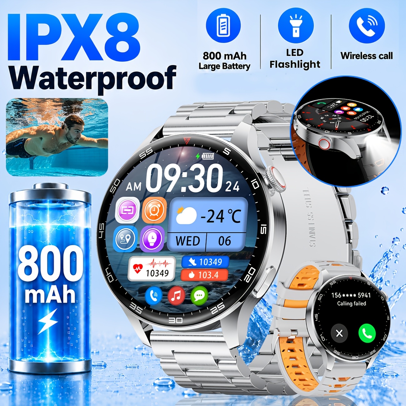 Image of Siemorl Watch With Bluetooth Call, 1.7-inch Large Screen Smartwatch With Led Torch/800mah/ipx8 /110 /sleep Monitor For Iphone