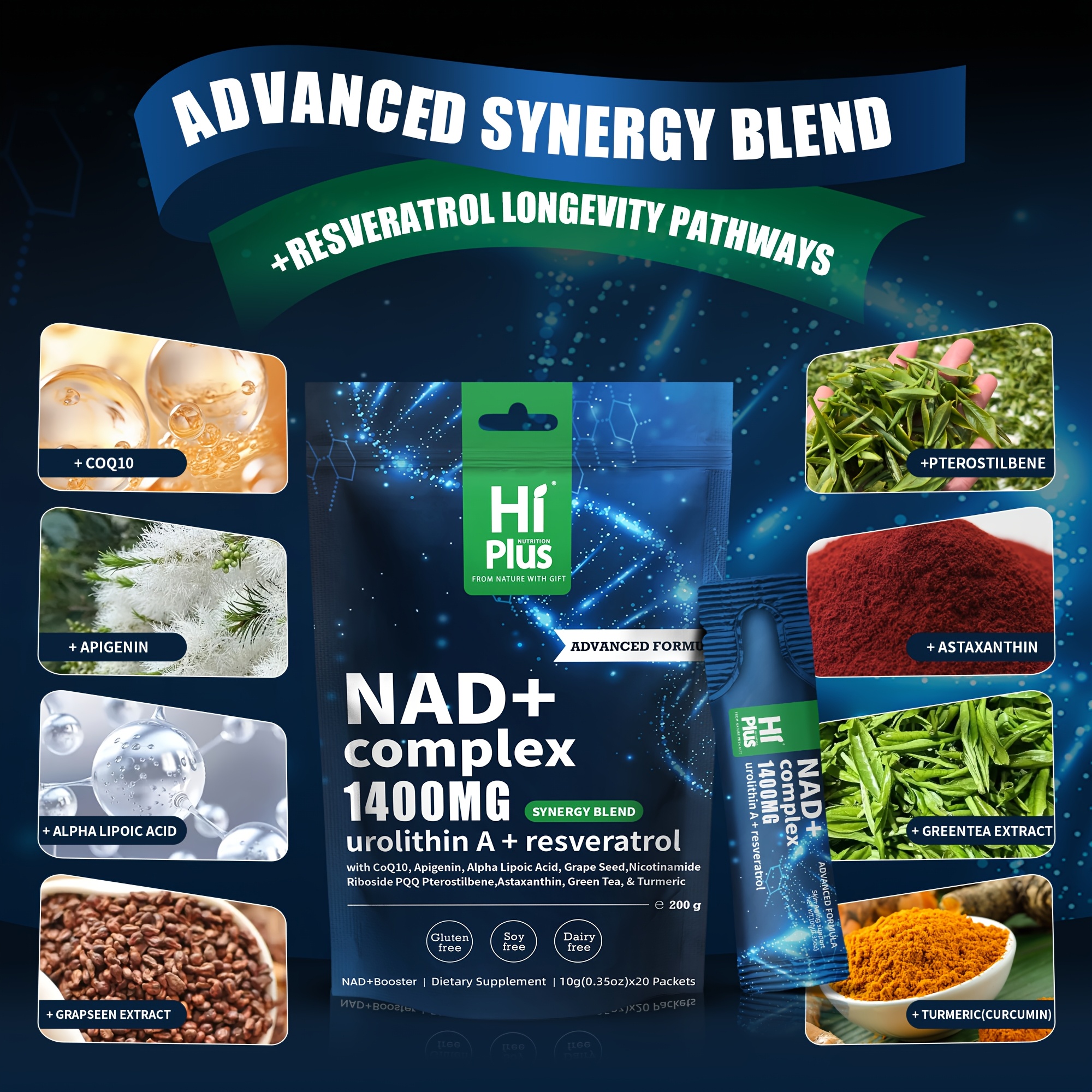 HiPlus NAD+ 1400 Liposomal Energy Bars with Niacinamide Ribofuronate and Resveratrol, Sweet and Sour Berry Flavor, 20 Bars Pack