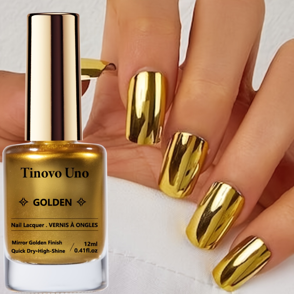 Tinovo Uno Golden Metallic Nail Polish, Quick-Drying Formula