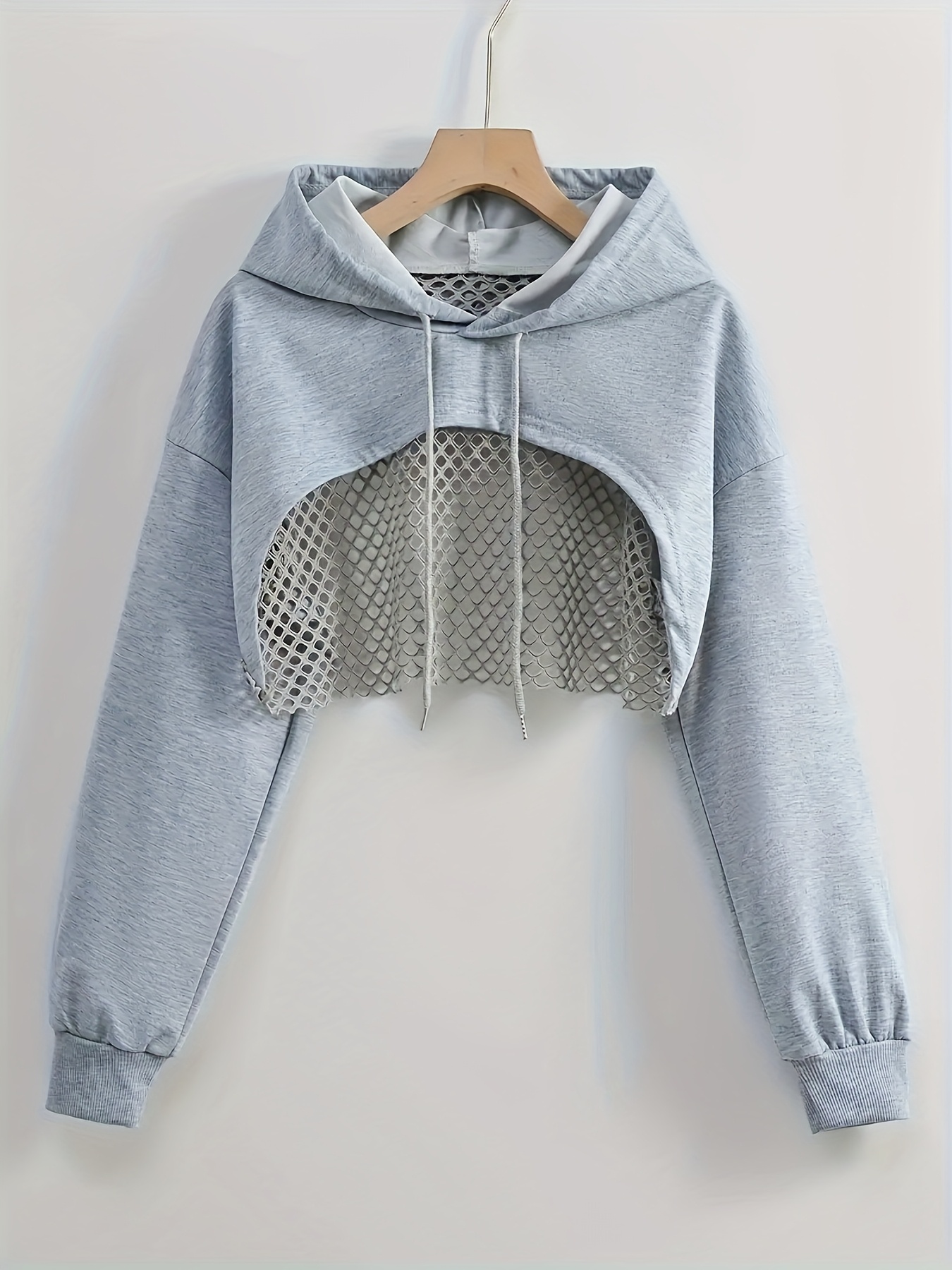 s black mesh panel hooded sweatshirt short cropped athletic Temu