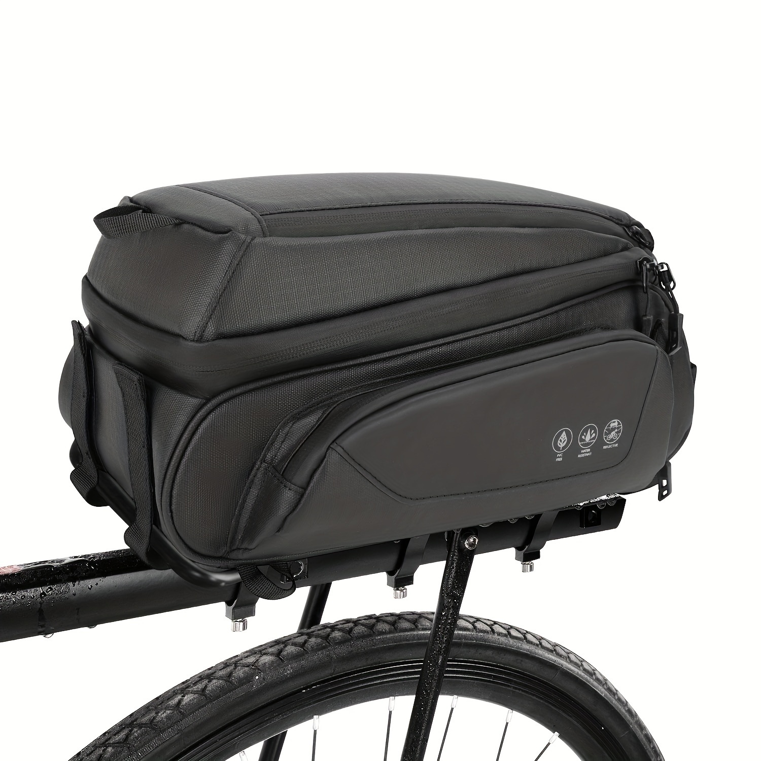 

Bike Rear Rack Bag - Double Deck 9.5l Waterproof Reflective Bicycle Trunk Bag With Shoulder Strap, Cycling Backseat Cargo Panniers Bags For Mtb Bike E-bike