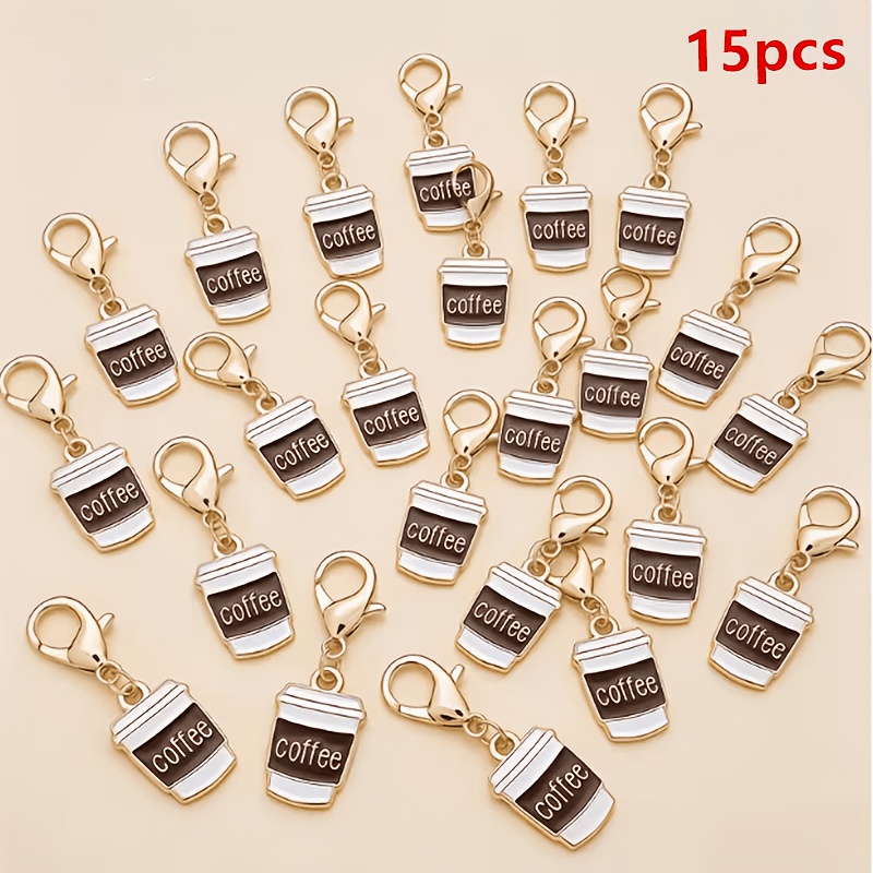 TEMU 15pcs Coffee Cup Keychain Set, Alloy Enamel Coffee Cup Charms, Bag Accessories, Phone Case Pendants, Earphone Pendants, Keychain Decorative