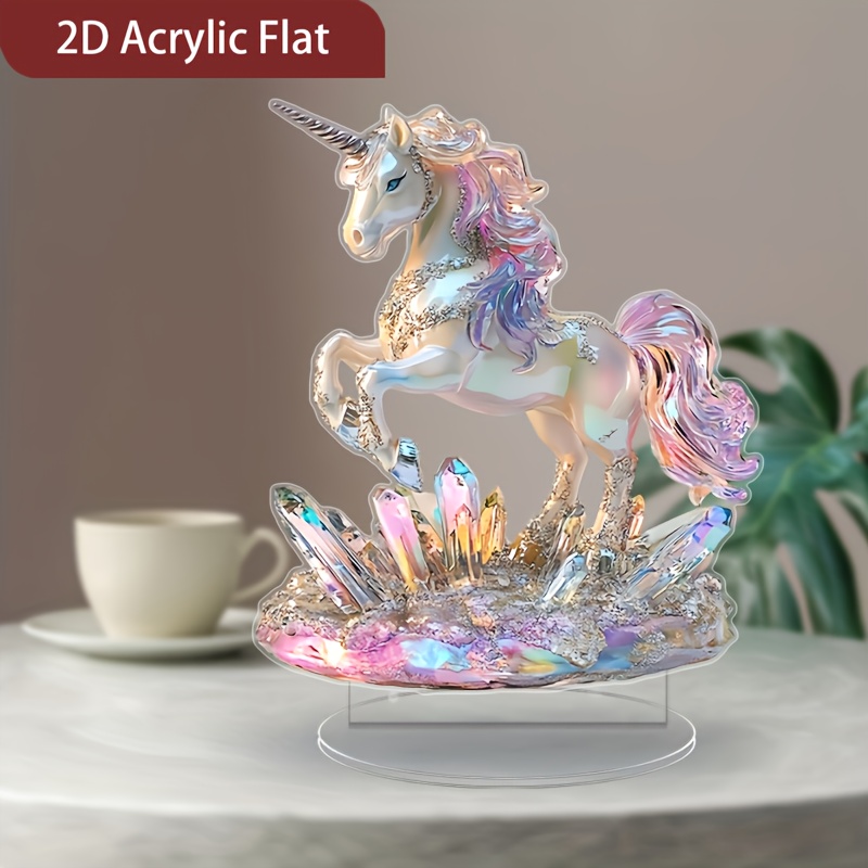 

2d Flat, Elegant Crystal Unicorn Acrylic Table Decoration - Ideal For Home And Office, Gift For