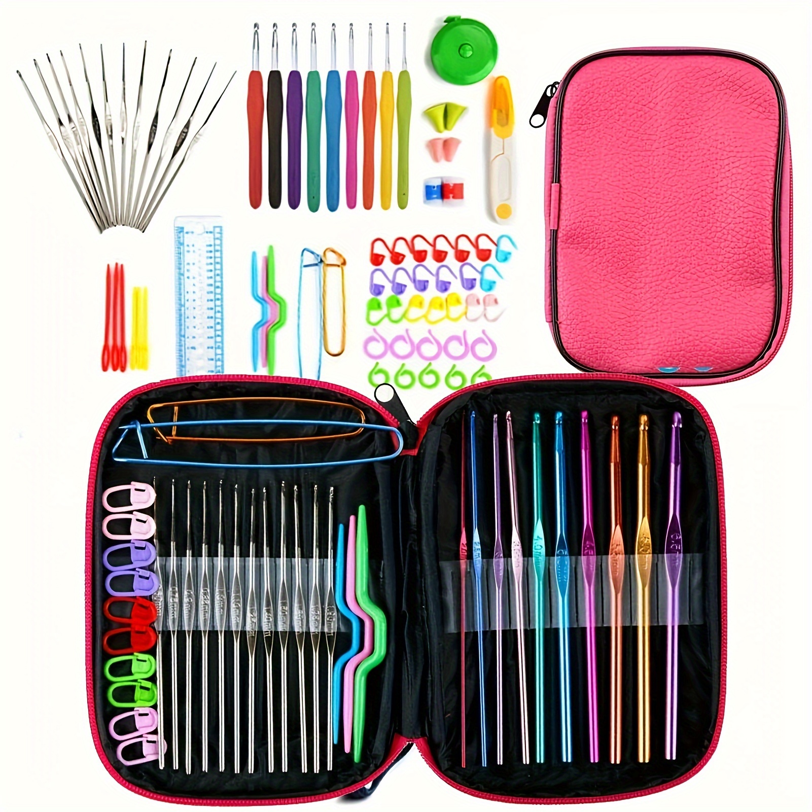 TEMU - Ergonomic Crochet Set , Metal Knitting Accessories Kit For Beginners And Experienced , Assorted