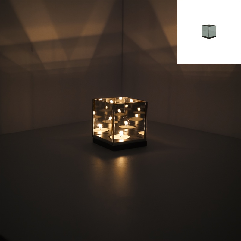 TEMU 1pc Mirror Infinite Extending Candlestick Glass Square Container Candle Lamp Atmosphere Wedding Dining Table Party Decoration Ornaments Wedding