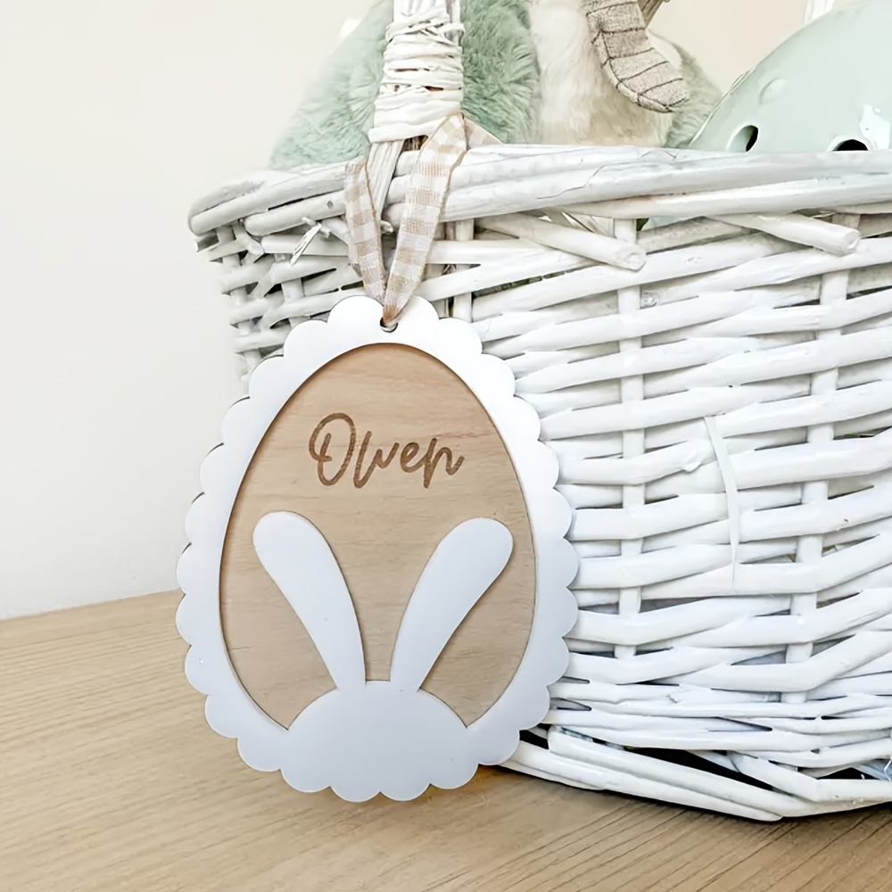 TEMU White Rabbit Acrylic Easter Bunny Name Tags - Custom Name/number/date Labels Suitable For Hunt Basket Stickers, Egg Decorations & Spring Party