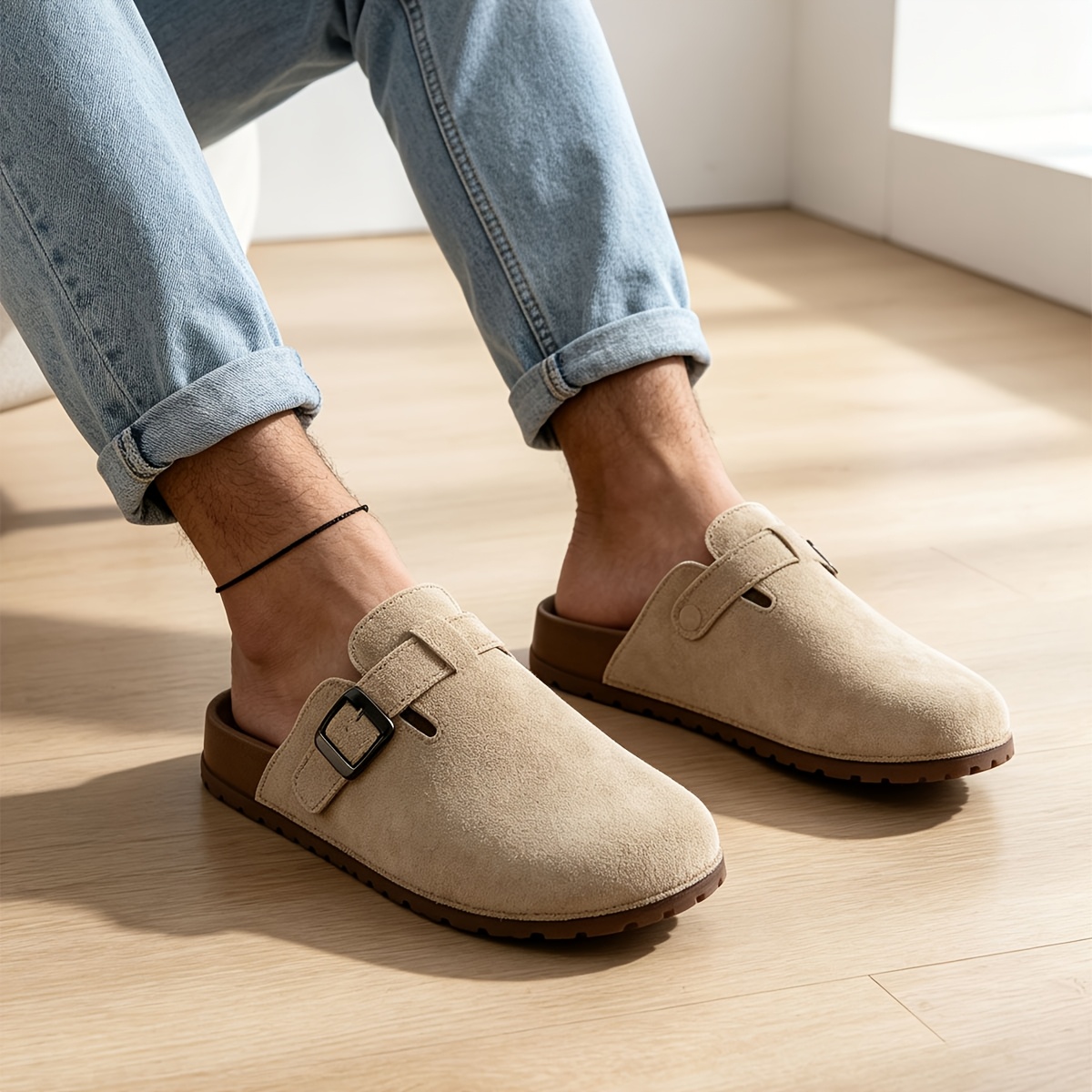TEMU Smalleyes Men's Mules, Warm And Soft Visual Texture, Decorative Adds Low-key Exquisite Detail, Smooth And Gentle Shoe Fit Diverse Styles, Style