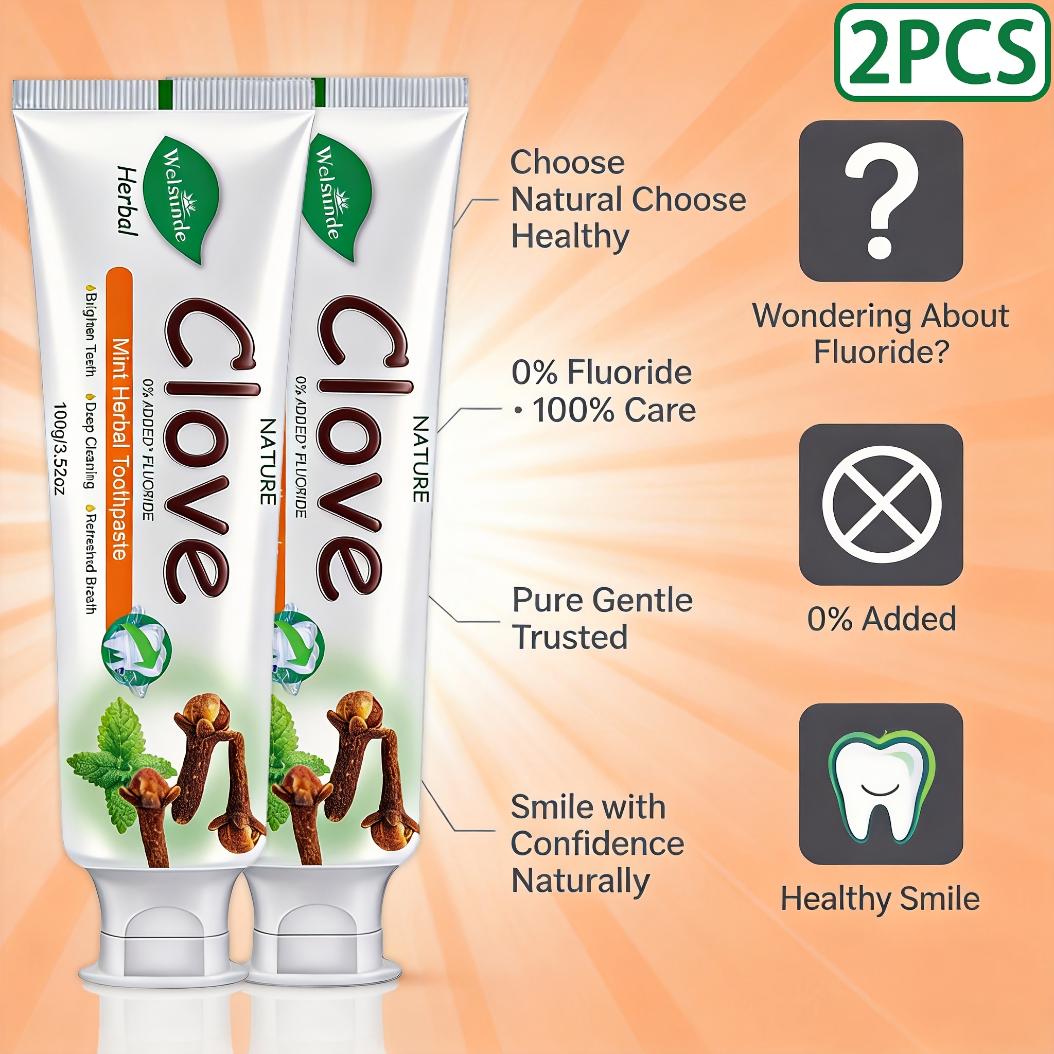 Set of 2 Clove Mint Herbal Toothpaste, No Added Fluoride, Natural Deep Cleaning And Whitening, Refreshing Minty Breath, Herbal Ingredients for Gum Health, Gentle Formula, Travel-Sized Daily Oral Hygiene Gift for Both Men And Women