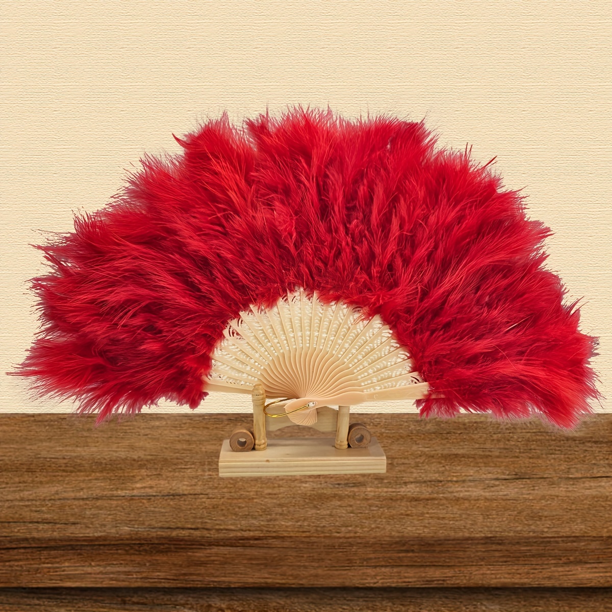 TEMU 1pc D Handheld Folding Feather Fan, 1920s Vintage Style Flapper Hand Fan Summer Holiday Additions For Halloween Costume Party Weddings Cosplay