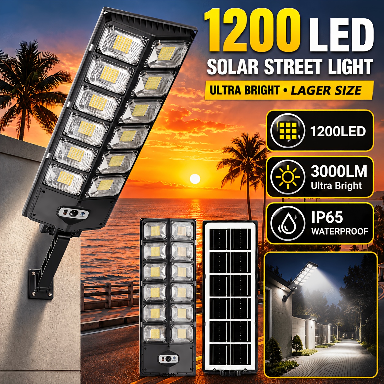 TEMU Upgraded Solar Street Light Ip65 Waterproof, 1200 Led Solar Parking Light, Automatic To Dawn Solar Lamp With Remote Control For Easy Operation,