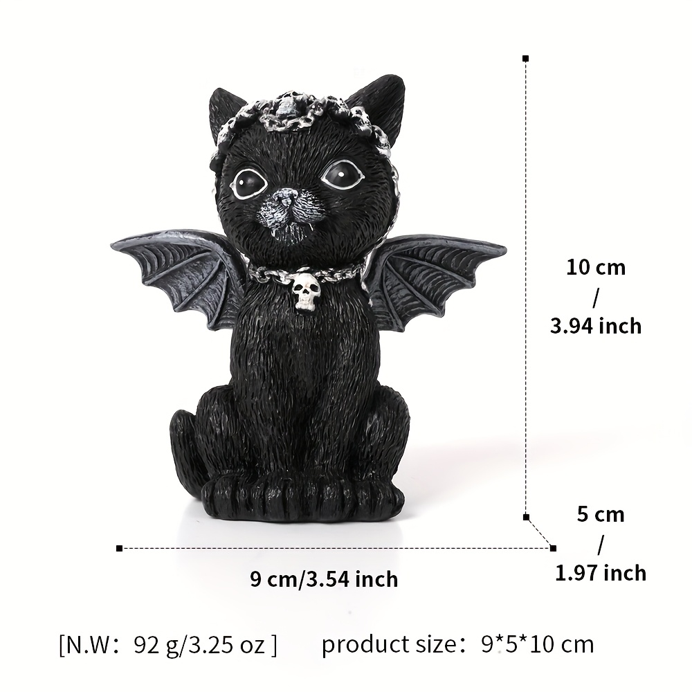 Image of Mysterious Gothic Magical Black Cat Statue Ornament, Dark Wizard Demon Cat Resin Sculpture, Suitable For Home Desktop And Garden Decor Halloween Gift