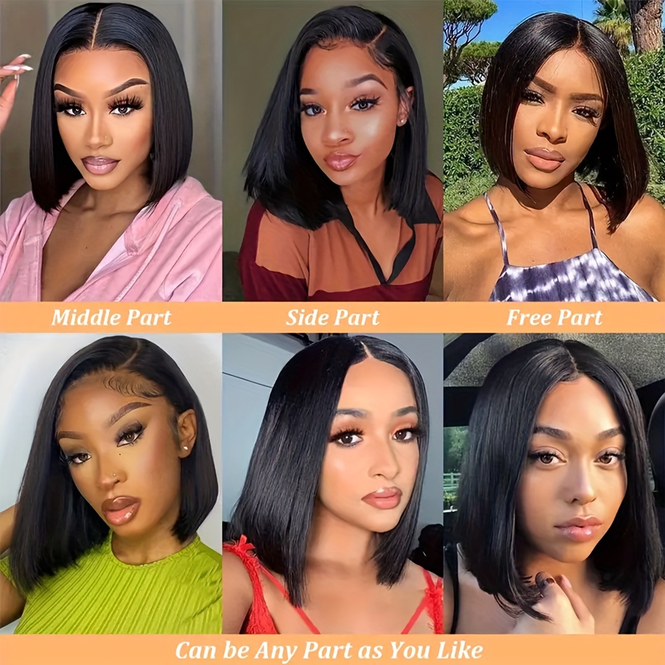 womens glueless bob wig 13x4 hd lace frontal 180 density straight human hair pre cut 8 14 inch details 10