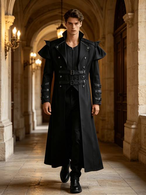 mens steampunk costume medieval gothic long trench coat victorian style double breasted with zipper design punk jacket