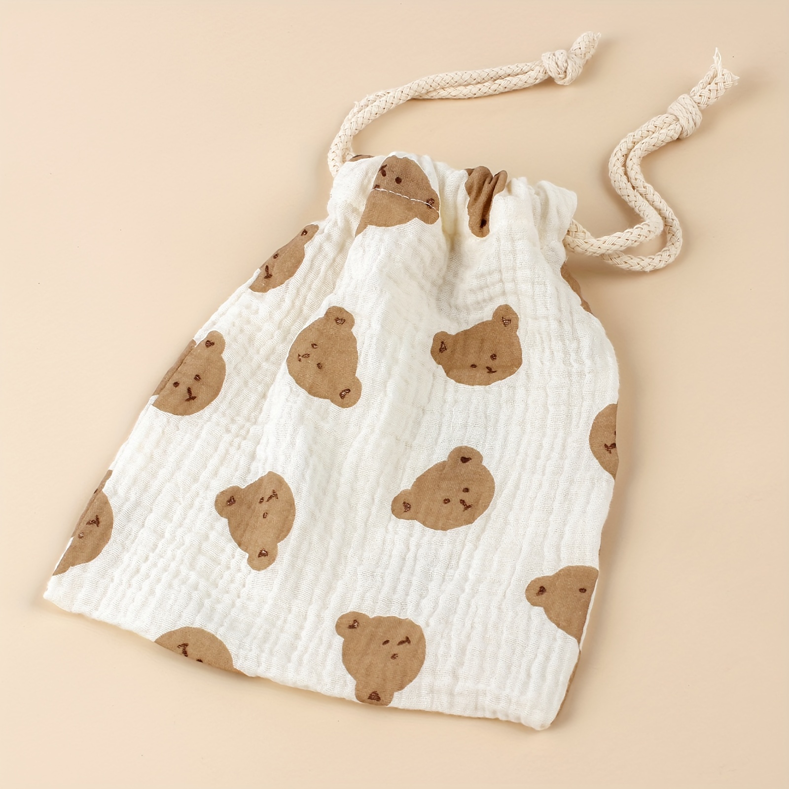 1pc Bear Print Drawstring Storage Bag, Multifunctional Portable Organizer for Stroller, Home Dustproof, Diaper & Candy Packaging, Hand Washable Mommy Bag