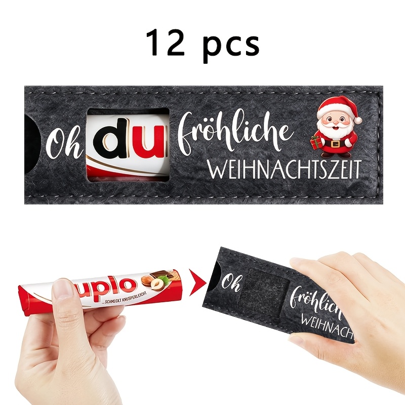 TEMU 12er Set Filz Weihnachtsgeschenke, bedruckt mit deutschem "Oh Du Fröhliche Weihnachtszeit" Party Geschenkbox Verpackung, Geschenkverpackung Box,