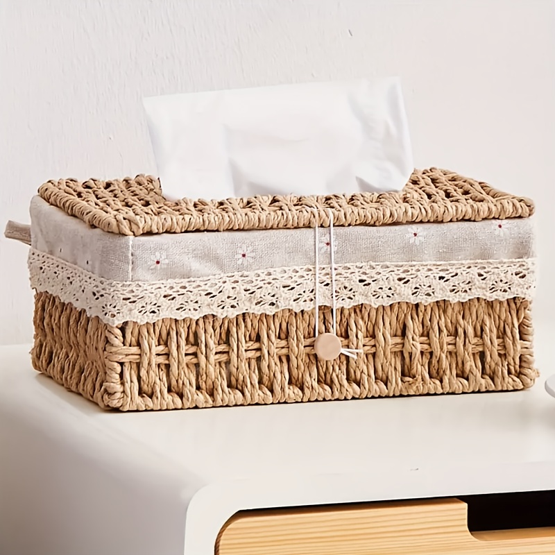 creative woven tissue paper storage box hand woven grass woven tissue paper box portable napkin storage box suitable for home and office   Product details 1