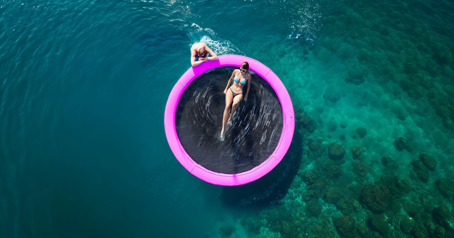 Plateforme Flottante Gonflable, SucceBuy Quai Flottant Gonflable, Plateforme de 305 cm avec Piscine en Maille de 244 cm
