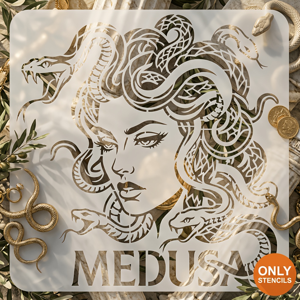 E-shop Medusa-Wandschablone – Geeignet für Holz, Leinwand, Papier, Stoff, Glas – Wiederverwendbare, waschbare DIY-Schablone mit griechischem