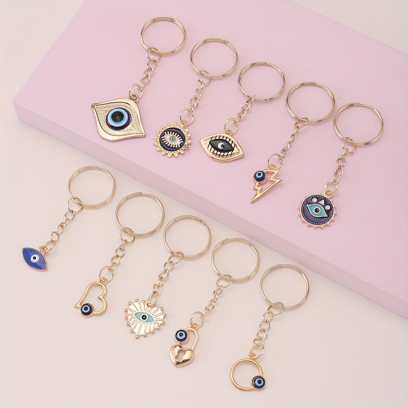 Image of 10pcs Of Cartoon Demon Eye Keychains In Bulk For Party Gifts, Cute Cartoon Demon Eye Keyrings Suitable For School Prizes, Birthday Parties, In Colors For Backpacks, Wallets, And Car Key Additions