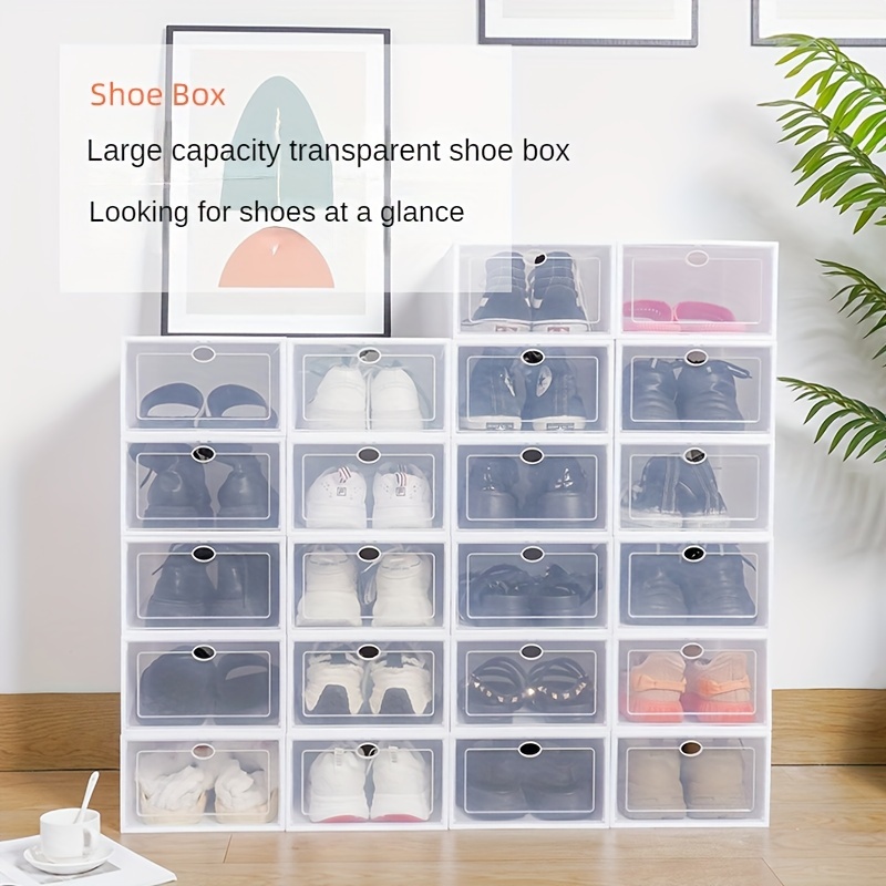 

6-pack Waterproof Plastic Shoe Storage Boxes With Closure - , Dustproof, Transparent, Removable, Rectangle Shape For Men's And Women' Shoes