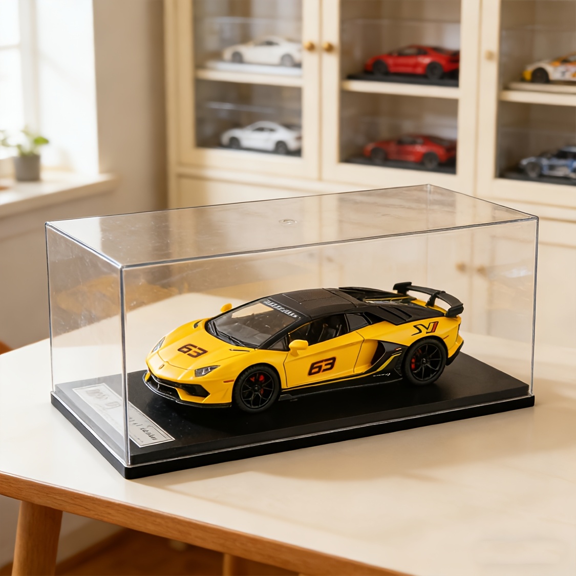 1:32 For Svj63 Alloy Sports Car Model, Simulation Alloy Supercar Ornament With Acrylic Dust Cover, Static Collection Grade Car Model, Yellow/ Green Optional