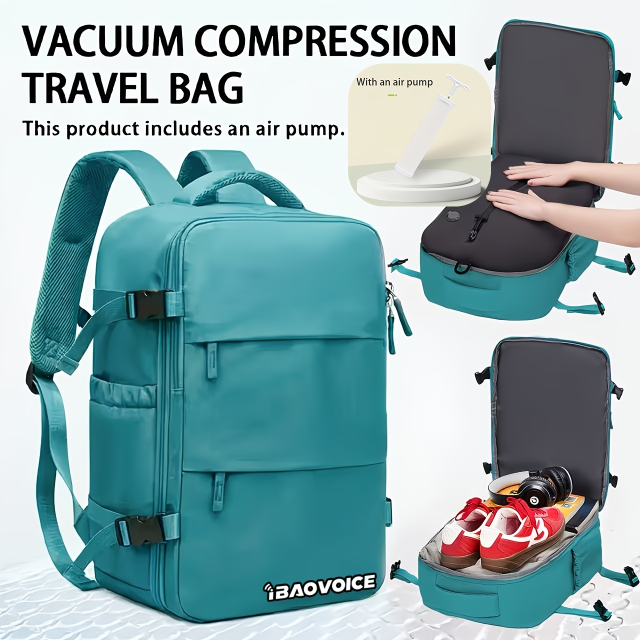TEMU Travel Luggage Vacuum Compression Travel Backpack With Vacuum Pump Combo Set. This Vacuum-sealed Double-shoulder Bag Is Ideal As Luggage For Men