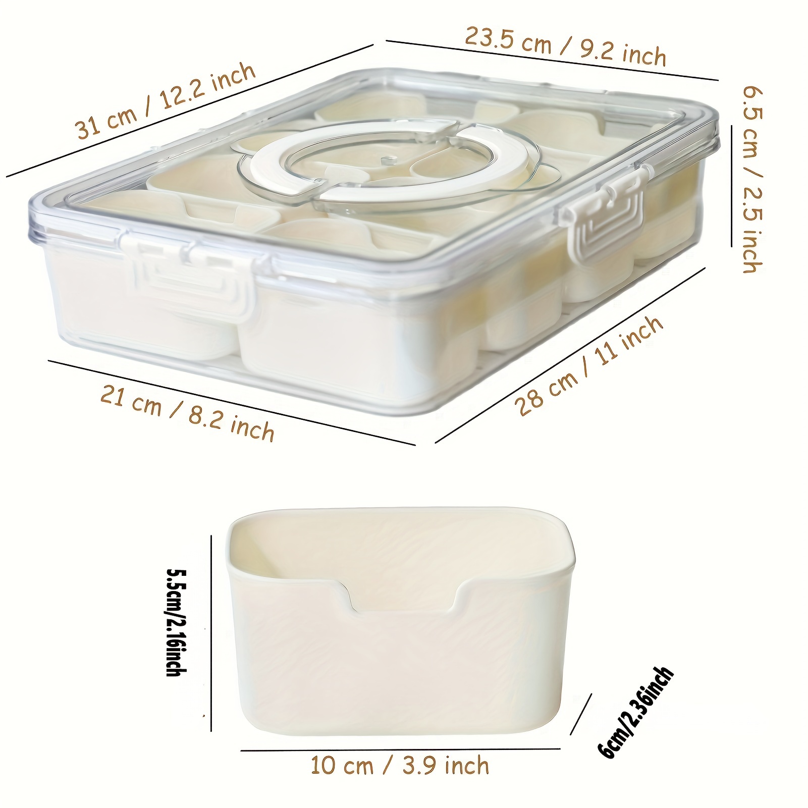 Divided Snack Container 8 Compartment Box Serving Tray with Lid Handle 