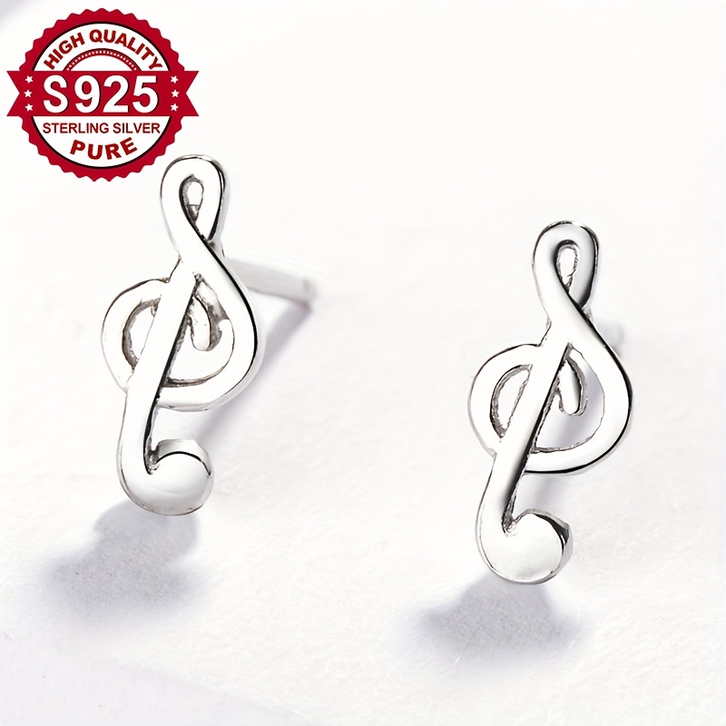 S925 Silver Musical Note Stud Earrings for Women