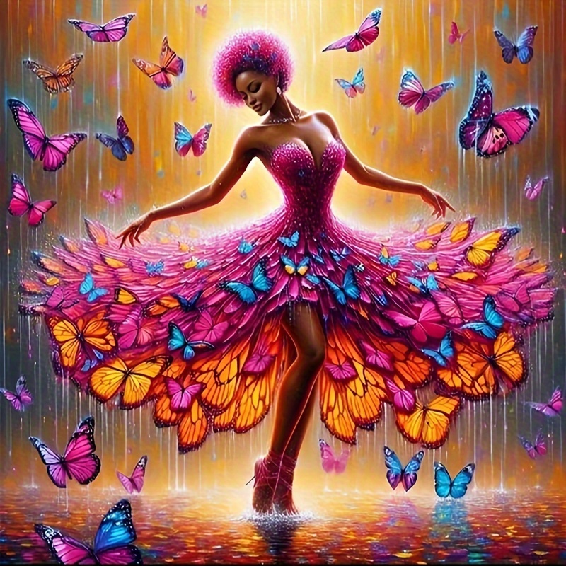 

Butterfly Dancer 5d Diamond Painting Kit 40x40cm, Full Drill Round Acrylic Diamond Art Embroidery, Diy Craft For Home Wall Decor, Frameless Unique Gift