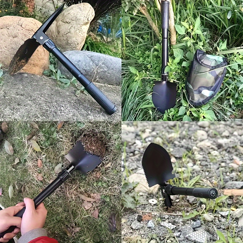 multifunctional stainless steel folding shovel with saw pick bottle opener portable durable survival tool for outdoor camping garden use details 3