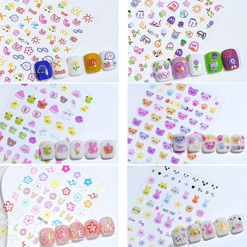 1 sheet cute cartoon design nail art stickers cute flowers leaves animals plants fruit design nail art decals for nail art decoration self adhesive nail art supplies for women and girls easter details 5