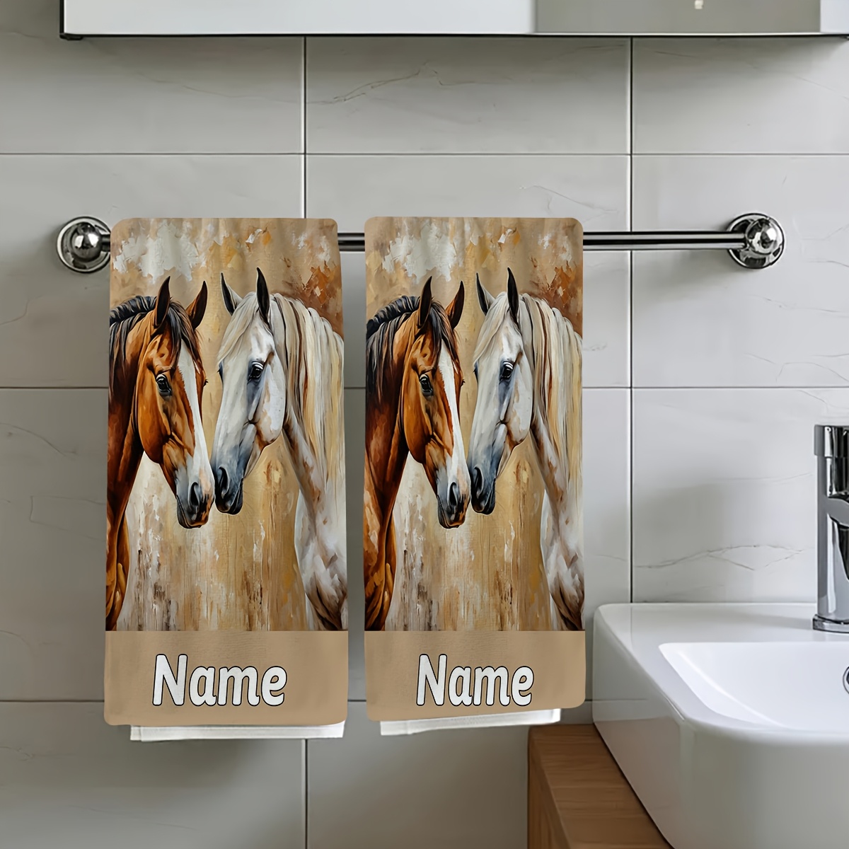 TEMU 2pcs Customizable Polyester Microfiber Towels With Brown And White - Ultra-absorbent, Quick-dry, Fade-resistant, Bathroom, Kitchen, And Home