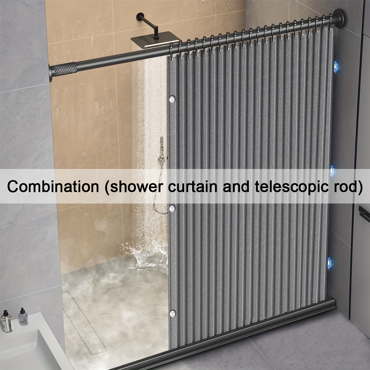 

Water-resistant Polyester Privacy Partition Set With Top, Knit Weave, Includes Rod, Magnetic Suction, Hooks - Suitable For Bathroom, Toilet, Hotel - Machine Washable Curtain System For Dry Wet