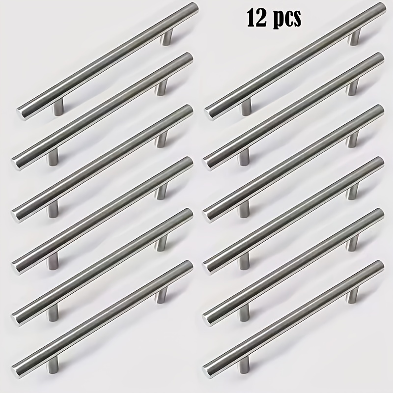 Image of 12pcs Modern Stainless Steel Cabinet Handles - Brushed Matte T- Door Knobs, Heavy-duty Corrosion-resistant Drawer & Door Pulls Suitable For Kitchen & Bathroom Cabinets, (no Tools Required)