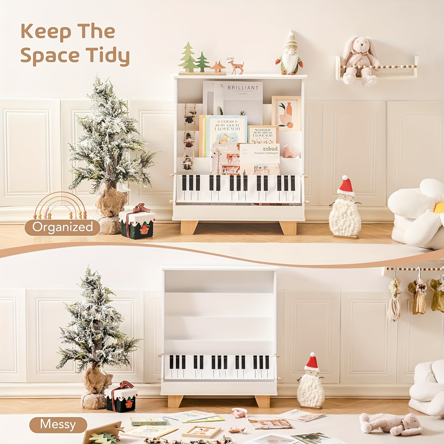 ROBOTIME White 4-storey Children's Bookshelf, Wooden Children's Bookshelf Front And Rear Storage - Suitable for Preschool Bookshelves In Classrooms, Game Rooms, And Daycare Centers