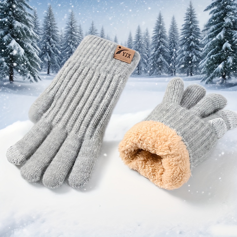 TEMU 1 Pair Men's Women's Winter -layer Thickened Gloves, Touch Screen Gloves, Women's -layer Thickened Fleece Lining Gloves, High-density Gloves,