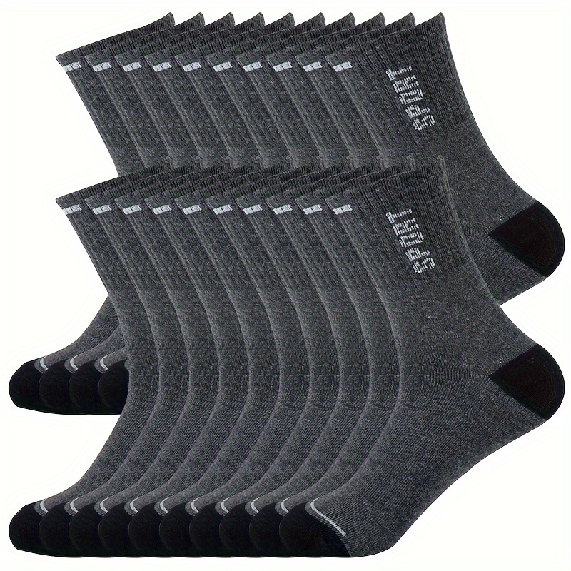 

20-pack Men's Mid-calf Socks, Breathable Solid Casual Socks, Polyester With Spandex, Hand Wash Only, Knitted Fabric