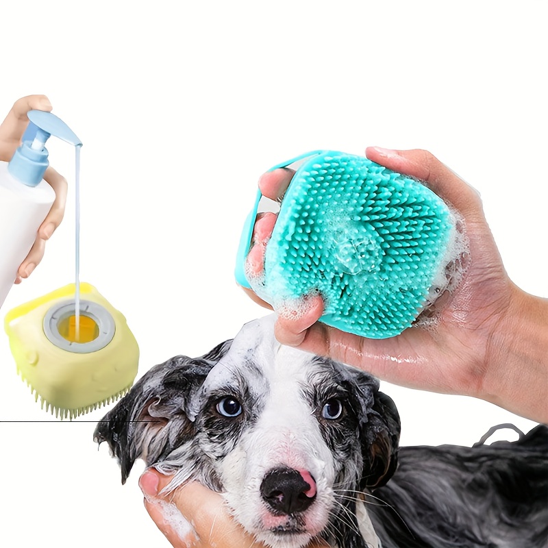 

Soft Silicone Pet Bath Brush With Built-in Shampoo Dispenser - Gentle Grooming For , Ideal For Long & Short Fur