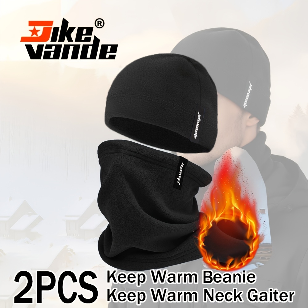 TEMU 2pcs Winter Warm Fleece Beanie And Neck Gaiter Scarf Set, Soft Close-fitting Skull Cap Hat Scarf Kit For Men Women, Wind-resistant For Cycling