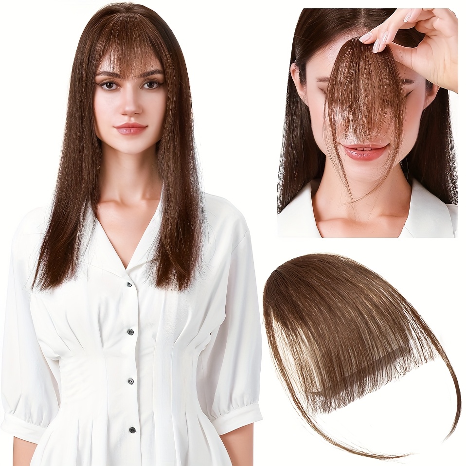 1pc real human hair clip-in bangs hair extensions straight wispy bangs with temples, air fringe & smooth natural look for women,  -in daily wear hairpiece, elegant hair accessories for festival wedding birthday party secure clip attachments details 8