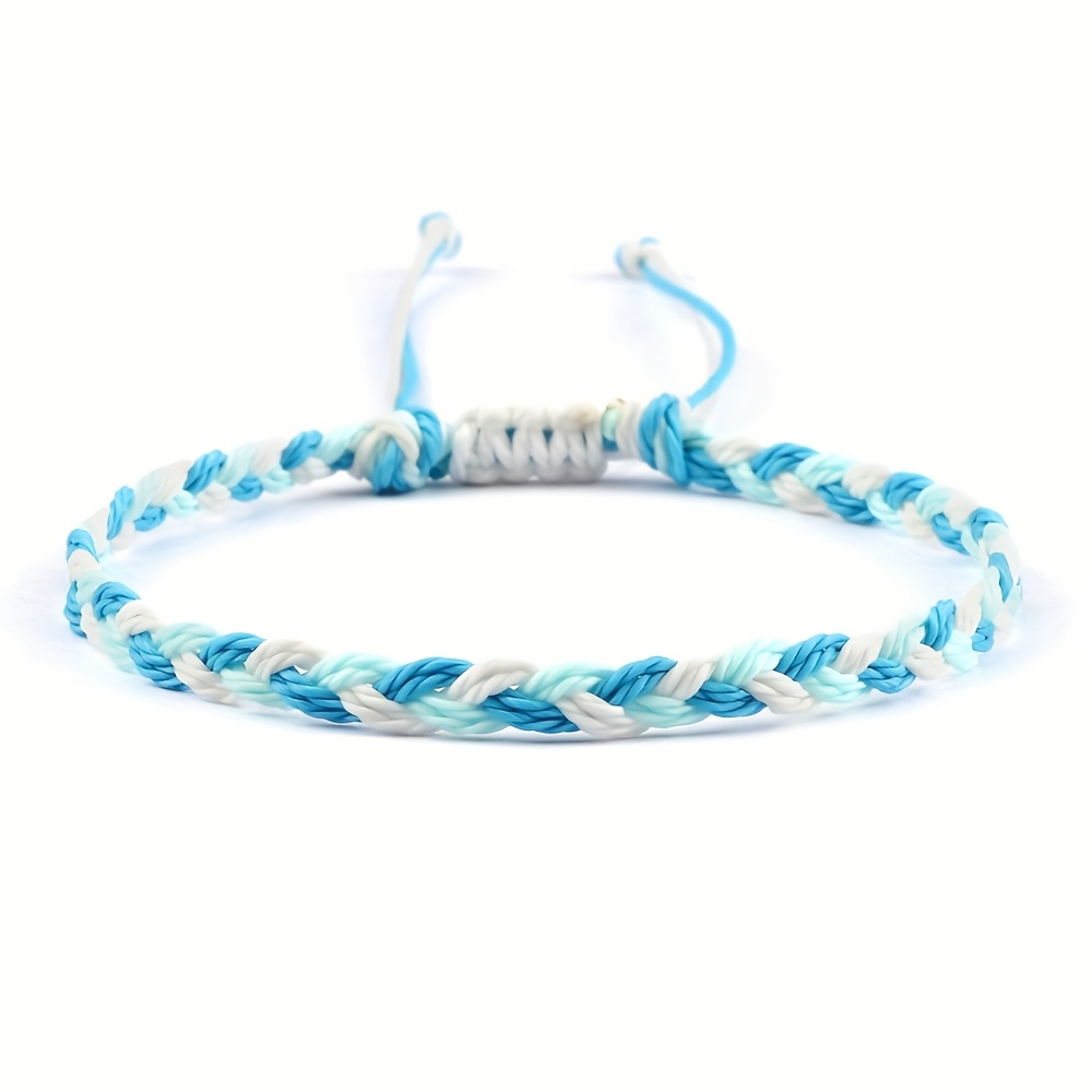 TEMU 1pc Handmade Adjustable Blue Braided Bracelet - Nautical Theme Unisex Jewelry For , Durable Woven Design For Vacation, Sports, Holidays -